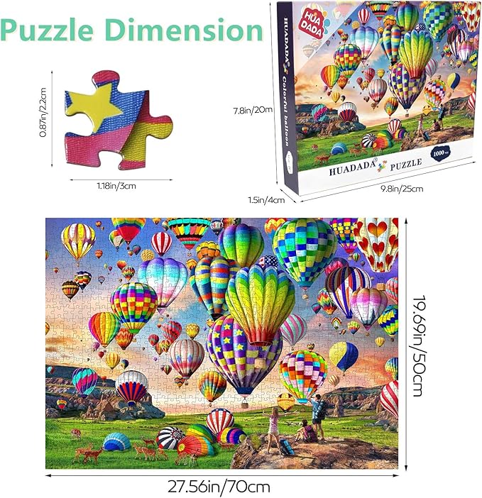 Jigsaw Puzzles for Adults 1000 Pieces, Hot Air Balloon Interlock Perfectly Letter on Back No Dust, Home Decor Birthday Party Toy for Men Women Elders Seniors (27.5"x19.6"), 1:1 Poster