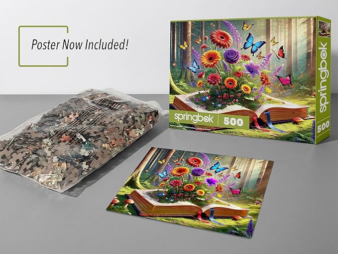 Springbok Books Brought to Life 500 Piece Jigsaw Puzzle for Adults - Book and Flower Puzzle - Unique Cut Pieces - Made in USA