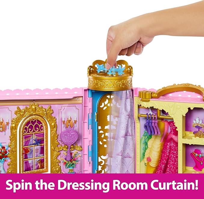 Mattel Disney Princess Toys, Ready for The Ball Closet Playset Opens to 2 Feet Wide & Includes 2 Fashions, 25 Accessories, Storage & More