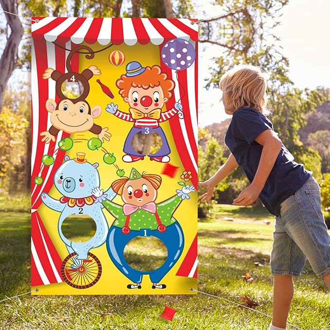 Blulu Carnival Toss Games Banner with 3 Bean Bags Halloween Carnival Game for Kids and Adults Circus Theme Party Decorations for Birthday Family Fun Throwing Indoor Outdoor