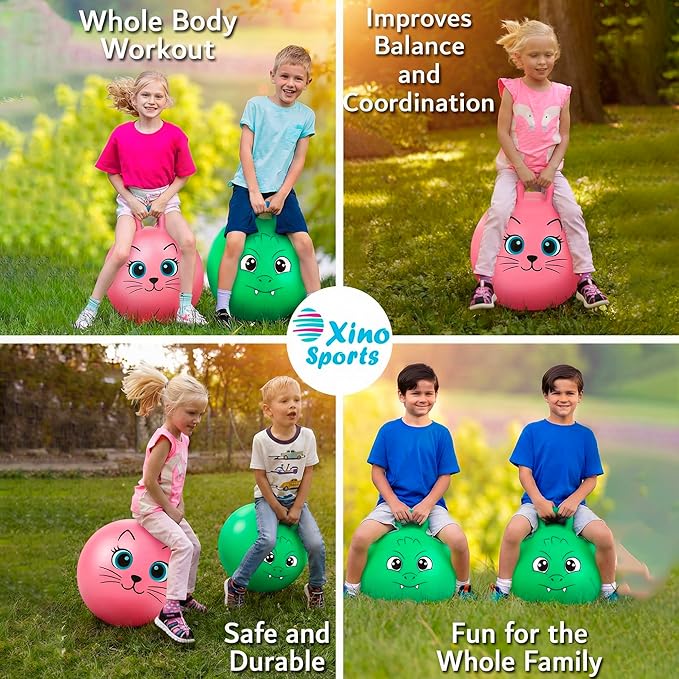Xino Sports Hopping Ball for Kids - 18 Inch Hopper Ball with Handle, Pink Jumping Bouncer Toy for Indoor and Outdoor Play