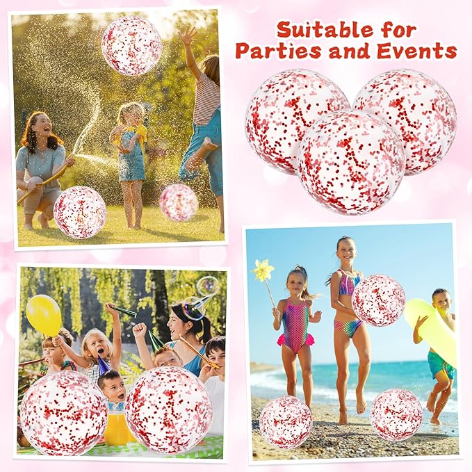 12 Pack 12 Inch Glow in The Dark LED Beach Ball Jumbo Confetti Glitters Inflatable Ball Swimming Pool Game for Party Pool Summer