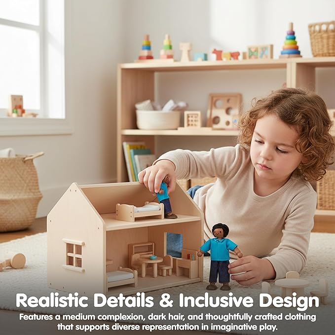 PlanToys® Father Wooden Dollhouse Figurine | Poseable 1:12 Scale Mini Doll (5 Inch) | Dollhouse Accessories for Pretend Play | Eco-Friendly Montessori Toy for Kids Ages 3+