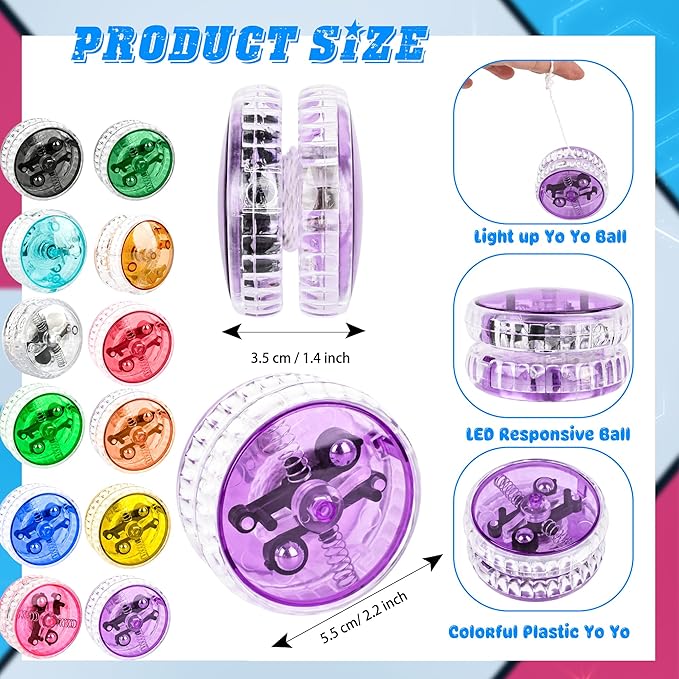 24 Pack Light Up YoYo Toys LED Flashing Yo-Yos Bulk Party Favors Glow Yo Yo Balls for Birthday Giveaways Classroom Rewards Carnival Prizes,12 Colors