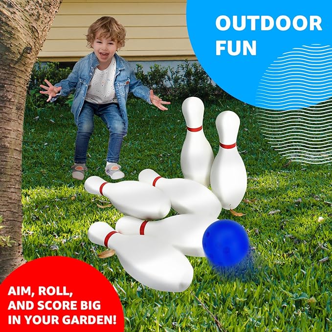17 Inch Huge Bowling Set with Storage Bag – 6 Giant Pins, Outdoor & Indoor Backyard Game for Kids, Family Party, Birthday Gift Ages 5+ – Amazon Exclusive