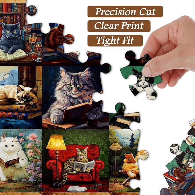 PICKFORU Vintage Puzzles for Adults - 1000 Pieces, Funny Cat Puzzles Collection, Retro Animal Puzzle