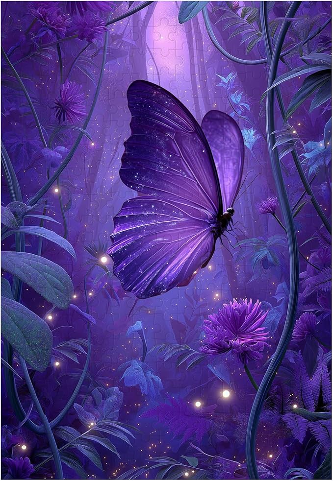 Great Jigsaw Puzzles for Adults 300 Pieces Purple Enchanted Forest Butterfly Puzzles for Adults Toys Gift Family Decoration Kids Puzzle