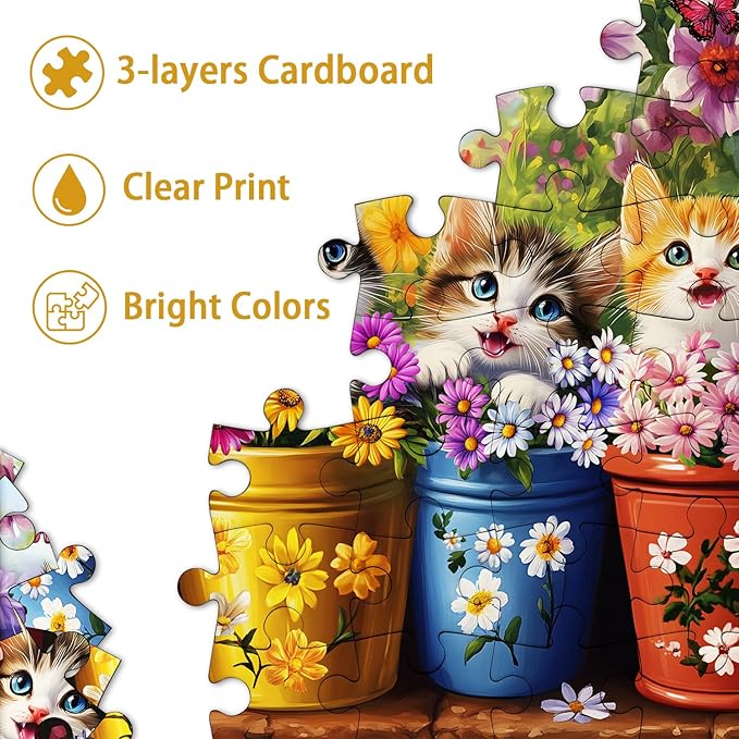 PICKFORU Cat Puzzles for Adults 1000 Pieces, Colorful Animals Jigsaw Puzzles Kitten Butterfly, Difficult Flower Plant Puzzle as Home Decor