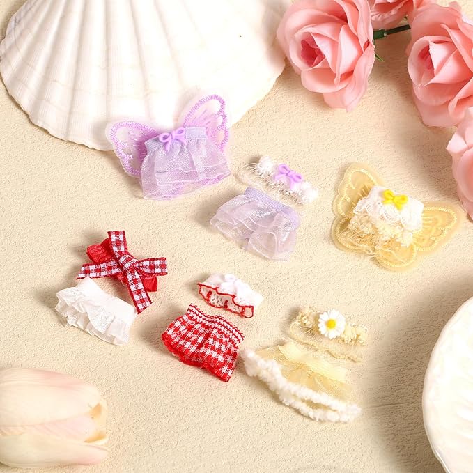 6 Sets Doll Outfits for 3 Inch Doll Pack, Mini Toys Clothes Pack with Tops & Skirts Clothing Mini Figure Costume Dress Up Accessories for Collector Display and Decoration (Purple, Red, Yellow)
