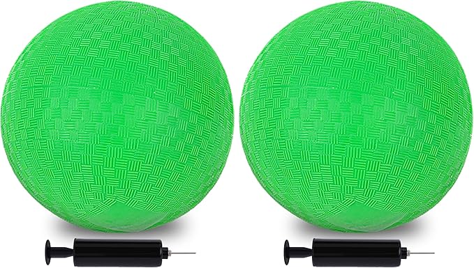LovesTown Inflatable Playground Ball, 8.5 Inch Dodgeballs Kickballs with Air Pump, for 4 Square Ball Games, Sports Toys, Green (Pack of 2)