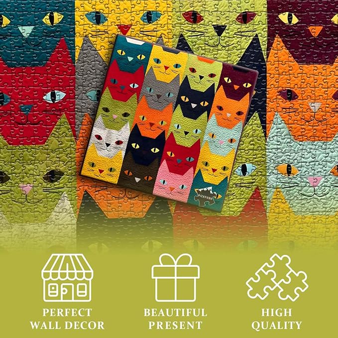 PICKFORU Cat Puzzles for Adults 1000 Pieces,Colorful Funny Kitty Animal Art, Cute Kitten Challenge Jigsaw Puzzle