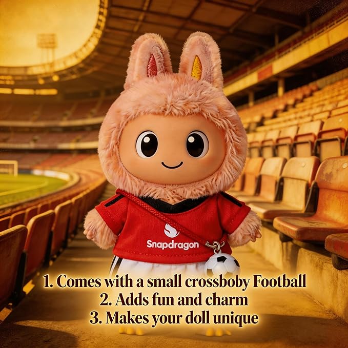 Clothes for LABUBU 17cm Doll, Sports-Themed Football 3-Piece Set, Dolls Clothing Accessories ( No Dolls ) (Football - Red and White)