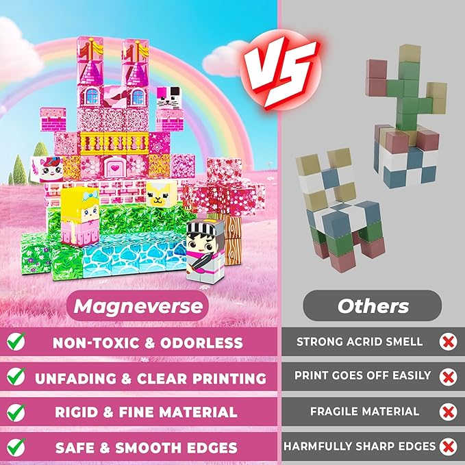 Magnetic Blocks - 100 PCS Transparent Magnetic Building Block for Kids, Pink Princess Castle Magnet Cubes Sets, Princess Toys for Girls Ages 3 4 5 6 7 8-12 Birthday Gifts, Easter Basket Stuffers