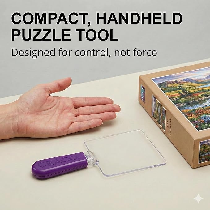 Ceaco Puzzle Scoop with LED Light & 3X Magnifier – Jigsaw Puzzle Accessory for Lifting & Moving Sections, Low Vision Aid, Puzzle Tool Gift for Adults & Seniors