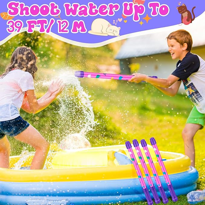 12 Pcs Cat Party Favors, 15'' Water Guns Bulk for Kids Water Squirt Blasters Guns, Summer Activity Swimming Pool Backyard Beach Outdoor Toys for Kids Adults, 39 ft Range Shooter