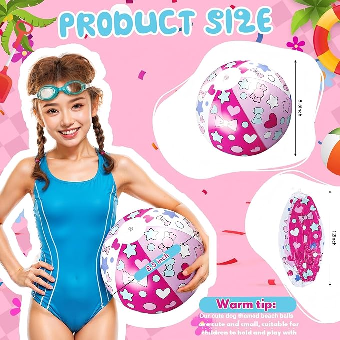 12 Pack Hello Cat Beach Ball 8.5 in Inflatable Beach Balls Bulk for Kids & Adults Cartoon Swimming Pool Toys Pool Party Favors for Birthday Summer Outdoor