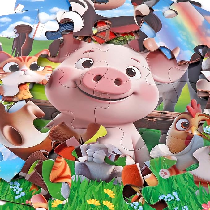 Jumbo Floor Puzzle for Kids,48 Pieces Farm Animals Puzzles for Toddlers 3-5,Large Barn Jigsaw Puzzles,Preschool Educational Animal Toys,Easter Gift for Boys & Girls Ages 4-8