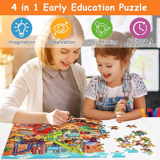 100 Pieces Puzzles for Kids Ages 6-8 8-10 Year Old Toddler Jigsaw Puzzle for Ages 4-6 Construction Engineering Vehicle Puzzles Educational Toys Gift for Children Boys Girls Ages 4-10