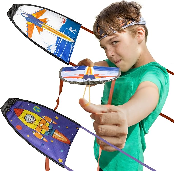 Novelty Place 2 Pack Thumb Ejection Kite Toy - Kite Launcher Slingshot Catapult Kites for Boys Girls Kids & Teens, Mini Beach Kites Easy to Launch and Fun Outdoor Flying Experience(Jet,Rocket)