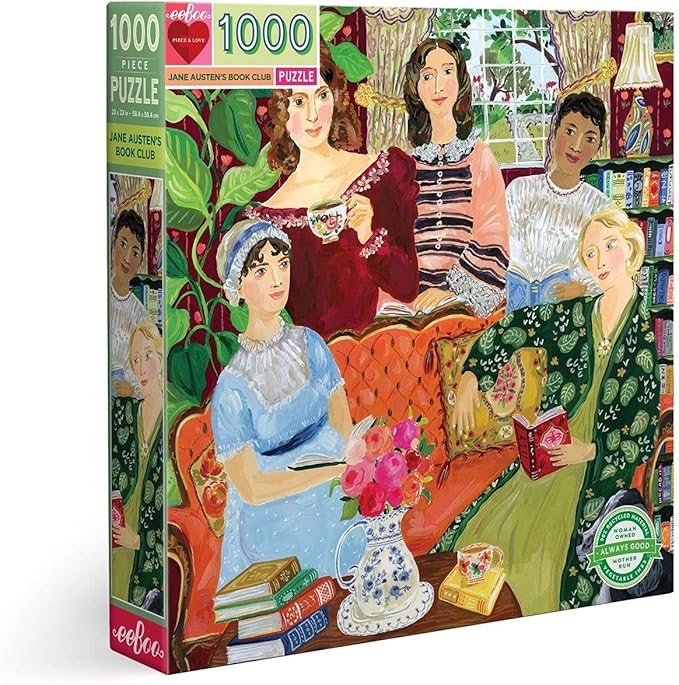 eeBoo 1000 Piece Puzzle - Jane Austen's Book Club Jigsaw Puzzle for Adults, Square 23" x 23" Made with Recycled Board & Vegetable-Based Ink