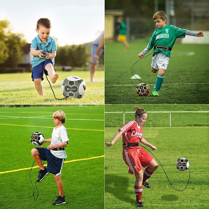 Surpop Soccer/Volleyball/Rugby Trainer, Football Kick Throw Solo Practice Training Aid Control Skills Adjustable Waist Belt for Kids Adults