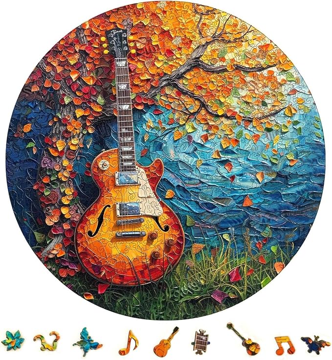 Reouinty Wooden Puzzles for Adults 500 Pieces, Autumn Jigsaw Puzzle, Guitar Wood Jigsaw Puzzles, Thanksgiving Garden Puzzle, Birthday Gifts for Adults 15.9x15.9 in