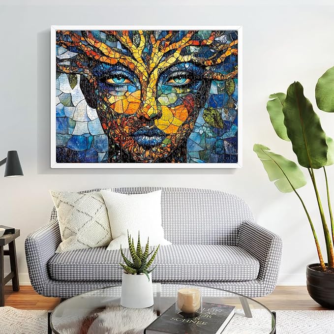 500 Piece Puzzles for Adults, Mosaic Tree Faced Woman Jigsaw Puzzles, Stained Glass Art Puzzle, Birthday for Men, Women, and Seniors, Fun and Challenging Puzzle, 20.5x15 in