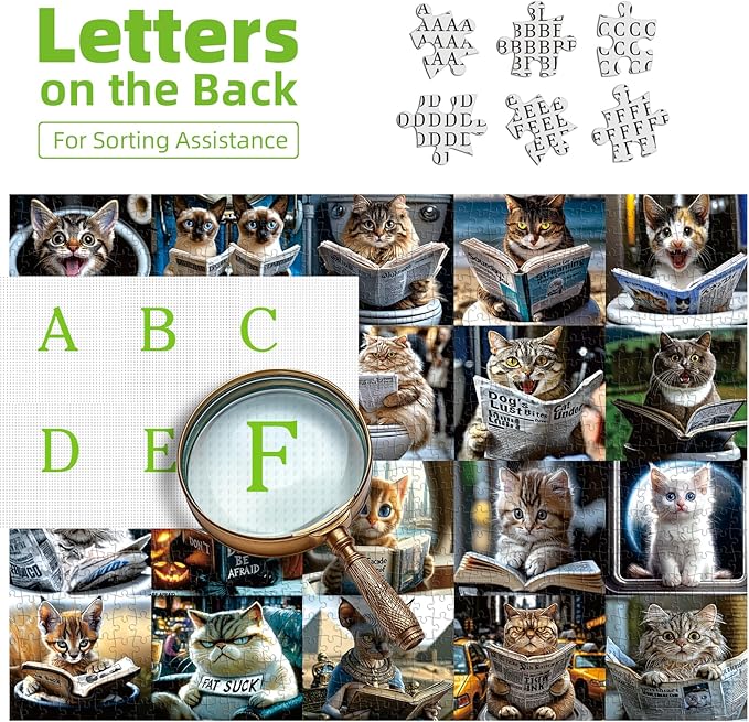 MINIWAN Funny Cats Reading On Toilet Puzzles for Adults 1000 Pieces, Humorous Whimsical Reading Cats Jigsaw Puzzle, Gift for Cat Lovers 27.55 x 19.7 Inch
