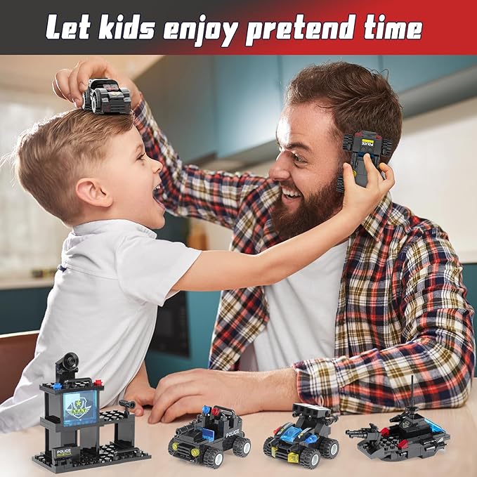 1110 PCS SWAT City Police Set Cop Car Building Set with Helicopter, Boat, Police Station, Mobile Command Center Truck Toys in 25 Different Models, Gifts for 6 Plus Year Old Kids Boys