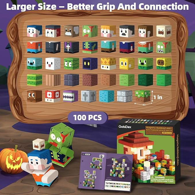 GobiDex 100PCS Magnetic Blocks Game-Based Kid Building Toys for Boys Girls 3+, Build MagWonder World with Zomblock Magnets Cubes, Upgraded STEM Game Sensory Gift for Birthday