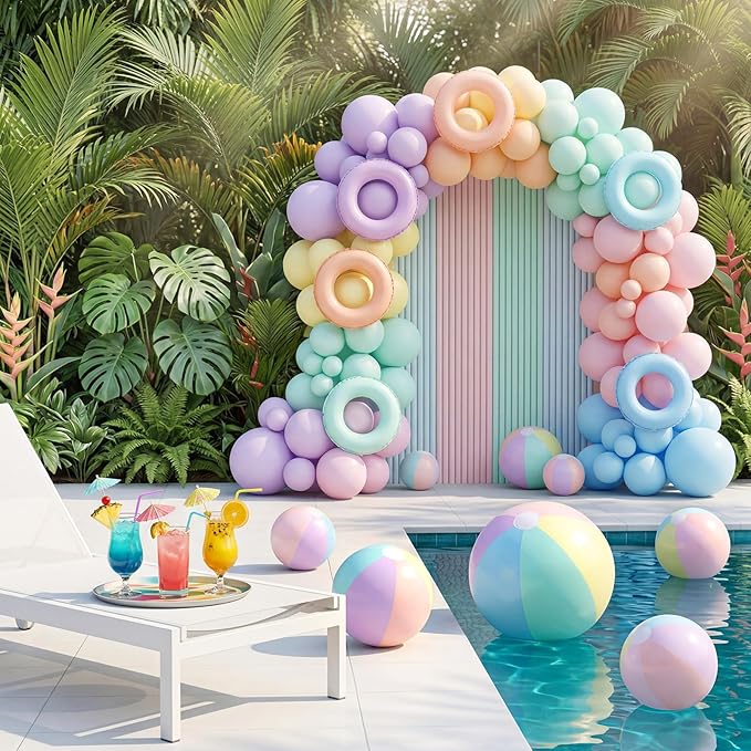 4 Pack Beach Balls in 4 Sizes (24" 16" 12" 8"), Inflatable Pastel Pool Balls for Kids Adults, Summer Beach Party Hawaiian Luau Birthday Party Supplies, Water Toys Gifts(Macarons)
