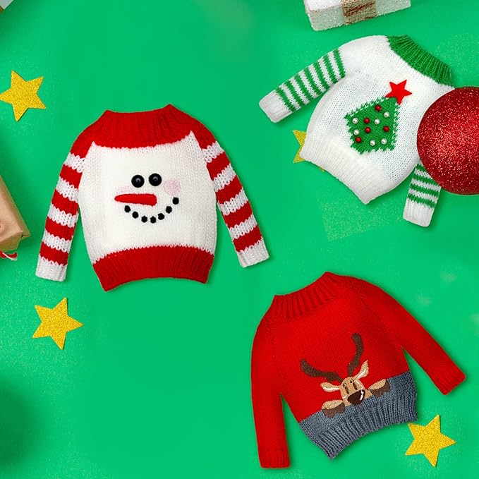 Chalyna 6 Pcs Christmas Doll Clothes Christmas Accessories Outfit Small Sweater Knitted Clothing Xmas Accessory Santa Clothing Accessories Clothes, Doll is Not Included(Cute)