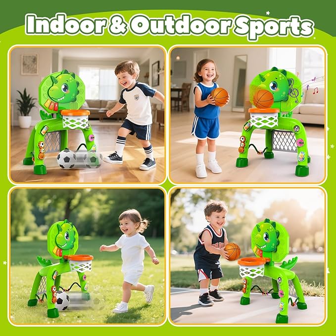 Toddler Basketball Hoop & Soccer Goal, Toys for 1 2 3 Year Old Boys, Kids Sports Toy with Light Sound Music, Toys for Baby 12-16-18 Months, Christmas Birthday Gifts for Ages 1-3