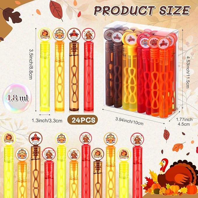 24 Pcs Mini Thanksgiving Turkey Bubble Wands Fall Party Favors Turkey Bubble Wands Bulk Thanksgiving Toys Gifts for Kids Classroom Awards Goodie Bag Fillers