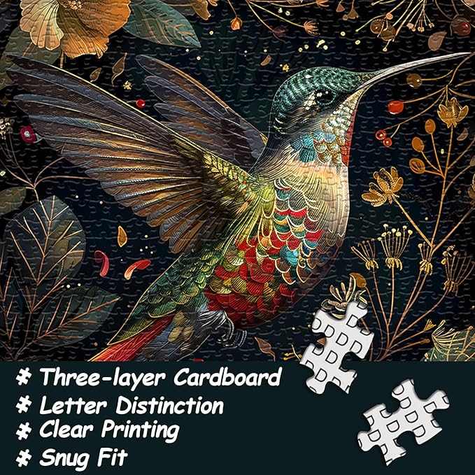 Vintage Hummingbird Puzzles for Adults 1000 Pieces, Colorful Flower Hummingbird Jigsaw Puzzles with Animals, Beautiful Bird Floral Impossible Nature Art Themed Puzzle, Hard Challenging for Adults