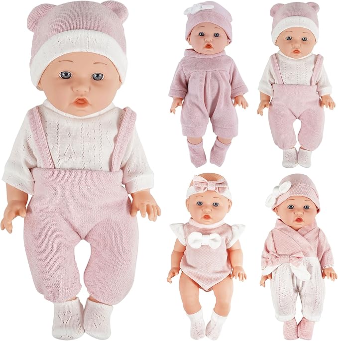 12 inch Doll Clothes and Accessories for 10 11 12 inch Dolls, Include 4-Packs Baby Doll Clothes Hat Headband Socks (Not Include Doll)