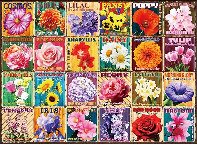 500 Pieces Puzzle for Adults, Colorful Flower Collage Puzzles, Recycled Cardboard Large Pieces Vintage Flower Jigsaw Puzzles 500 Piece,Challenging Game Birthday Party Gift for Adults Seniors 20.5*15in