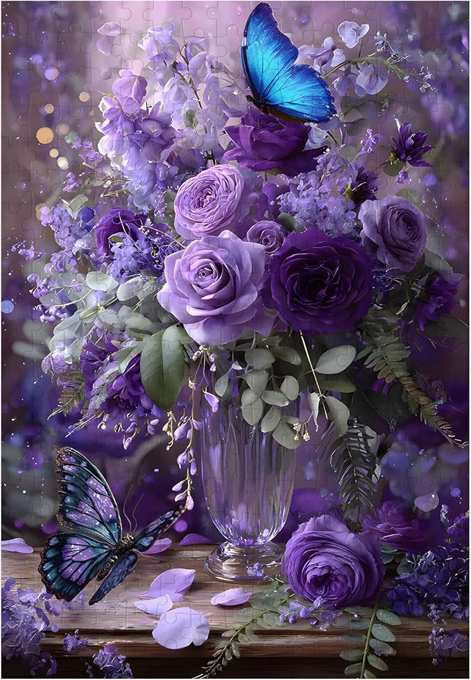 Great Jigsaw Puzzles for Adults 300 Pieces Purple Floral Butterfly Puzzles for Adults Toys Gift Family Decoration Kids Puzzle