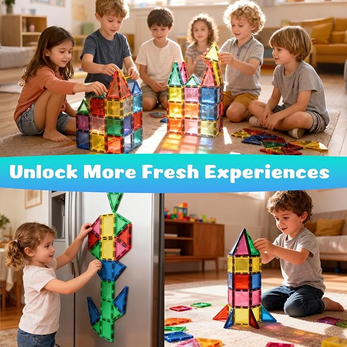 Magnetic Tiles, 32 PCS Giant Magnetic Tiles with Iron Box, Choke-Proof Design with Strong Magnets, STEM Educational Toys for Kids Ages 3+, Portable Building Blocks Gift for Boys/Girls