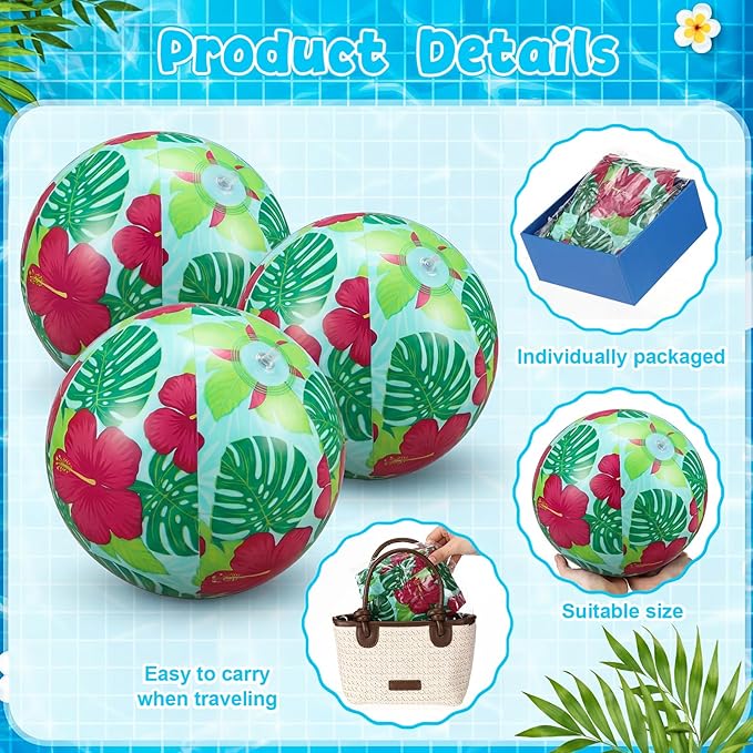 Civaner Tropical Luau Party Decorations Beach Ball 7.87 Inches Inflatable Beach Ball for Tropical Luau Party Favors Summer Swimming Pool and Beaches Game Gifts for Hawaii Themed Birthday