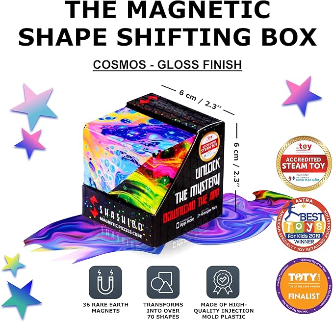 Shashibo Shape Shifting Box - STEM Fidget Toy with Ultra Strong Magnets - Sensory Puzzle Cube Transforms Into 100+ Shapes, Easter Basket Stuffers Gift for Kids, Teens, and Adults (Cosmos)