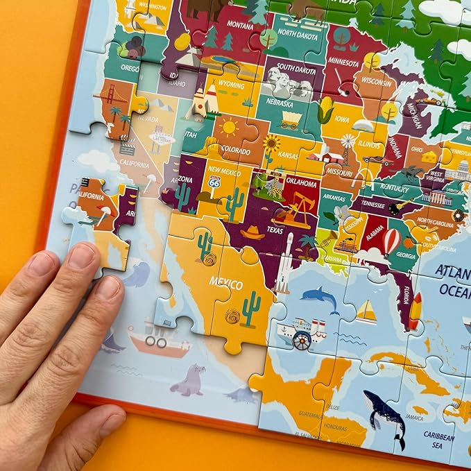 QUOKKA Magnetic Puzzles for Toddlers 3-5 – 2x48 Pieces Travel Games – USA & World Map Learning Magnetic Puzzles for Kids Ages 4-8 – Educational United States Puzzle Gift Toy for Boys and Girls