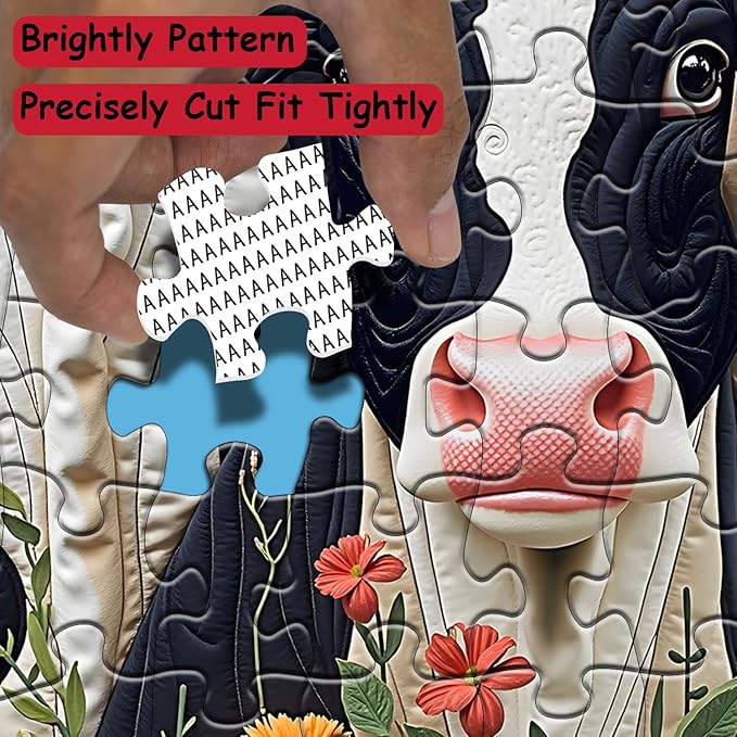 Farm Cow Puzzles 1000 Pieces for Adults, Challenging Patchwork Animal Jigsaw Puzzles, Nature Flowers Art Puzzle as Home Wall Art