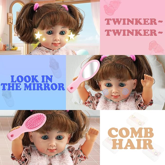 SMIESSKIDDO Baby Doll - 12" Interactive Talking Dolls with Sing Sound, Hair Styling Set - Comb Mirror Rollers Accessories - Soft PVC First Babies Doll for Toddler Girls