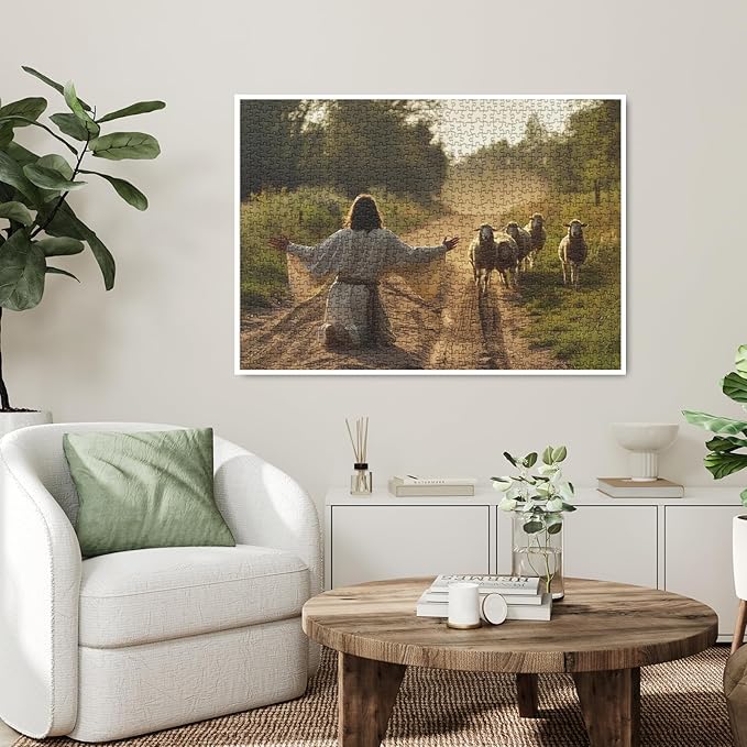 Jesus Sheep Puzzles for Adults 1000 Pieces, Christian Religious Jigsaw Puzzles, Catholic Art Puzzles