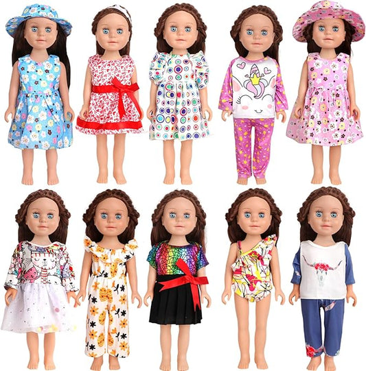 10 Sets of 18 Inch American Doll Clothes, Including 10 of Doll Clothing Dress Outfits for American Dolls, Birthday Gifts for Kids