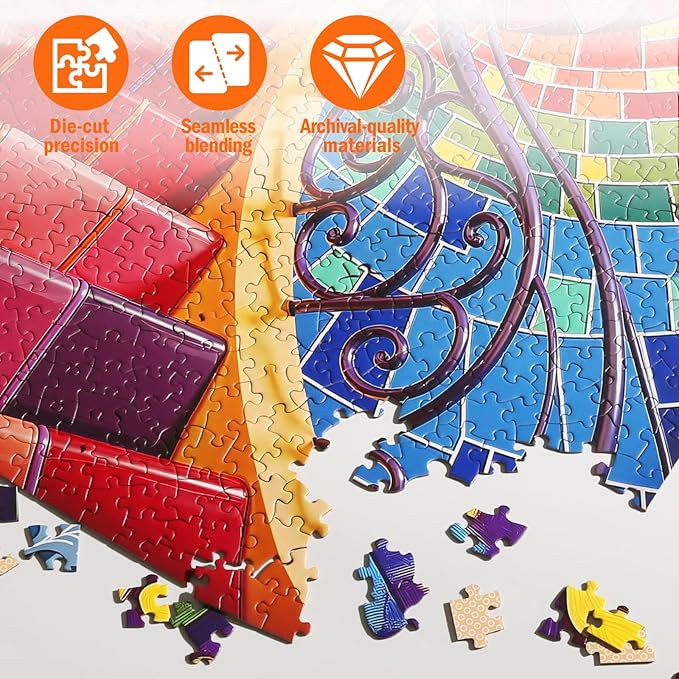 Jigsaw Puzzles for Adults 1000 Pieces, Vibrant Colorful Difficult Challenging Unique Puzzle for Game Night Family Home Decor, 20x27 Inches, Rainbow Ladder