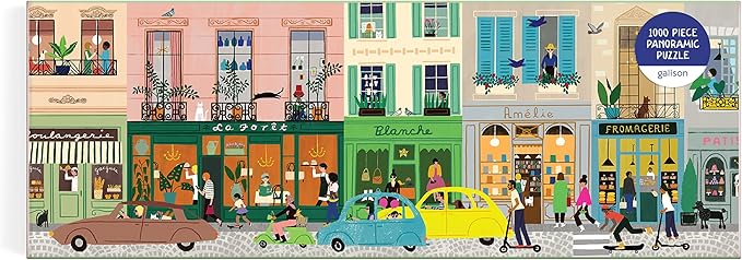 Galison Parisian Life – 1000 Piece Panoramic Puzzle Fun and Challenging Activity with Bright and Bold Artwork of Everyday Living in Paris for Adults and Families