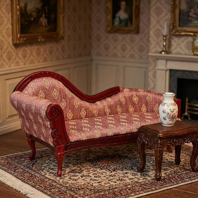 Angoily Miniature Chaise Lounge Scale Vintage Floral Sofa Elegant Dollhouse Furniture Accessory for Living Decor Craftsmanship Timeless European Style