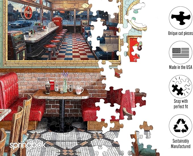 Springbok Coca-Cola Café 500 Piece Jigsaw Puzzle for Adults - Poster Now Included - Nostalgic Diner Puzzle - Unique Cut Pieces - Made in USA